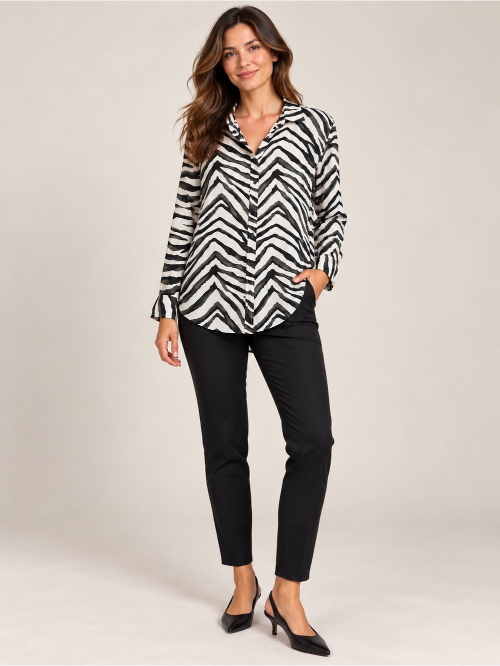 Banana Republic Dillon Classic Fit Zebra Print Button Front Blouse Size XL